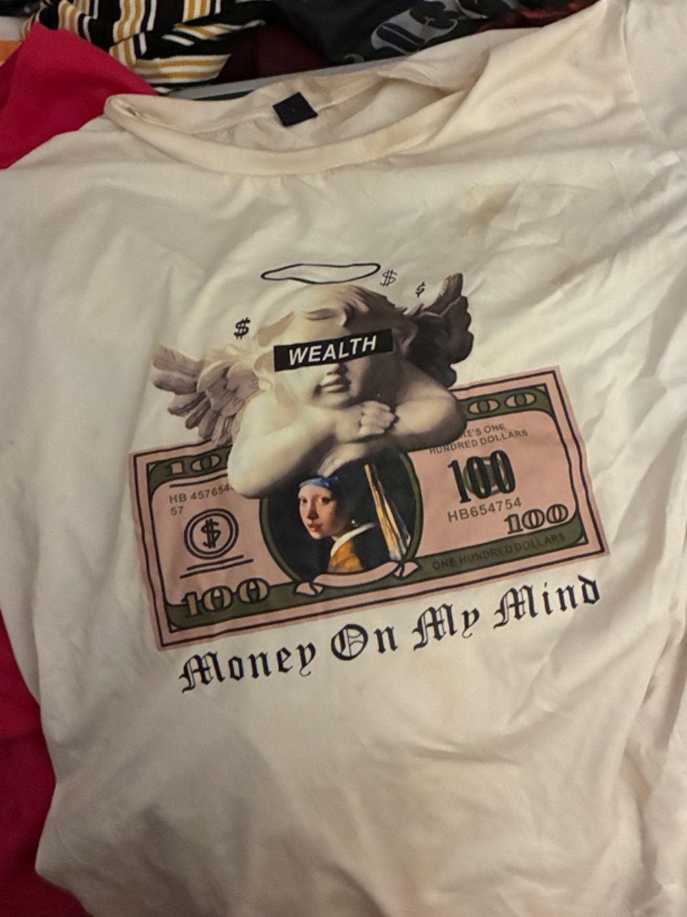 SHEIN White Graphic 'Money On My Mind' Short Sleeve Tee